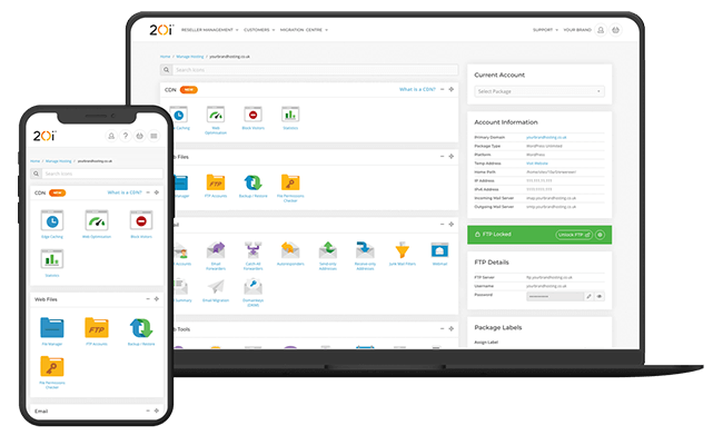 Agency web hosting with My20i on laptop and mobile better than cPanel