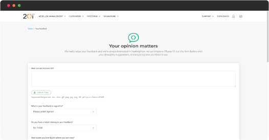 Screenshot of feedback form