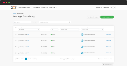 Screenshot of manage domains