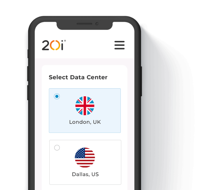 20i Reseller Hosting select Data centre UK or USA