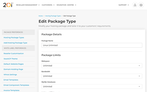 Edit your Reseller Hosting packages on the fly.