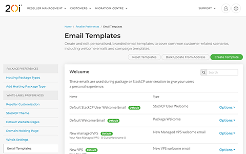 View and edit customer welcome emails.