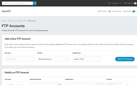 Manage FTP accounts for your customers