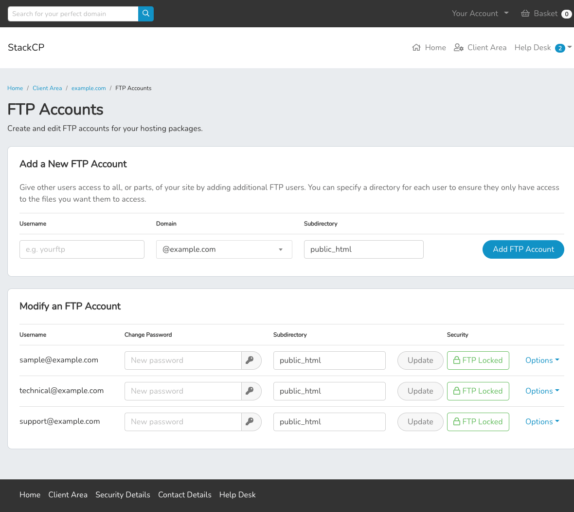 Manage FTP accounts for your customers