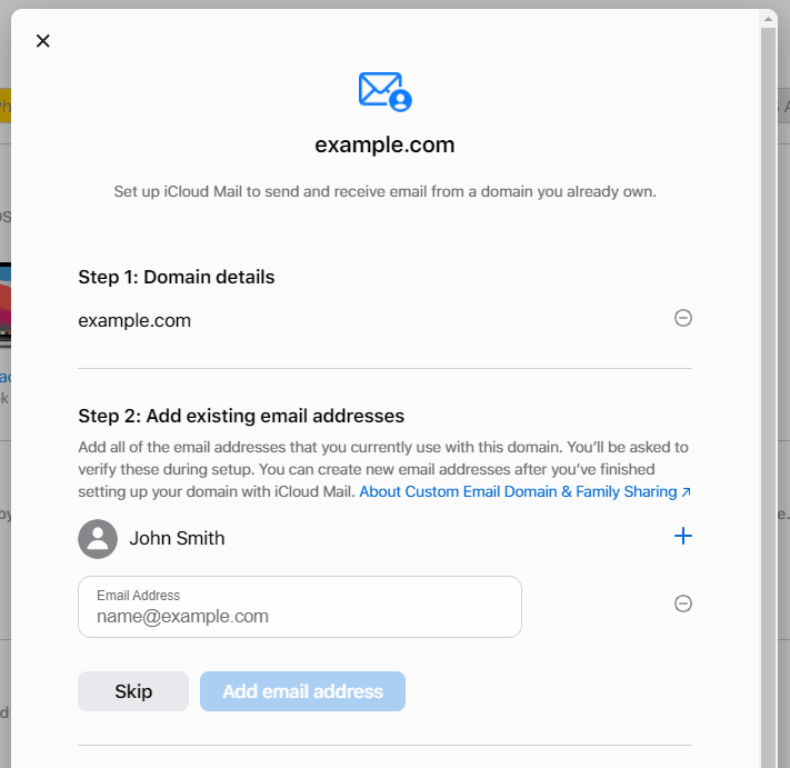Domain and email address in iCloud