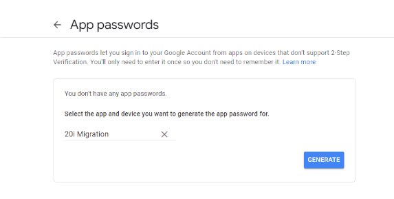App passwords in Google