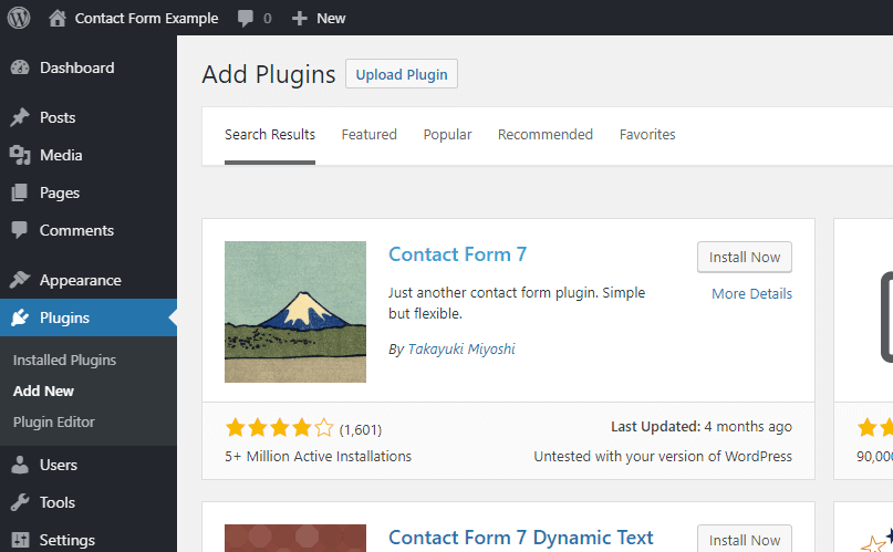 WordPress plugins page