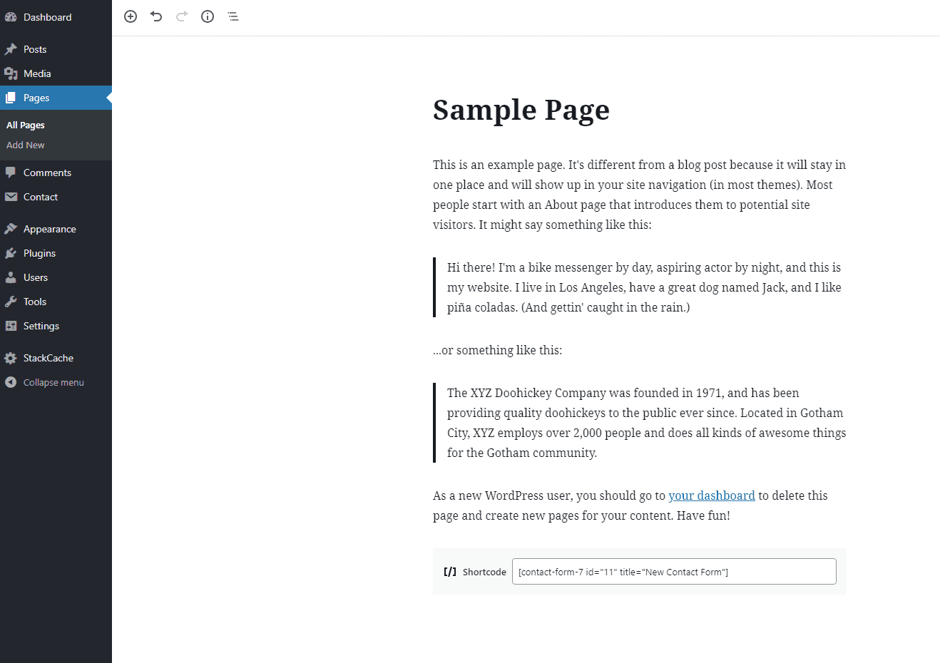 Add shortcode to page