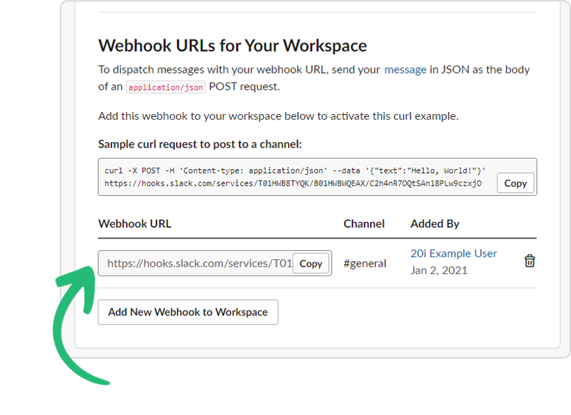 Webhook URL generated by Slack