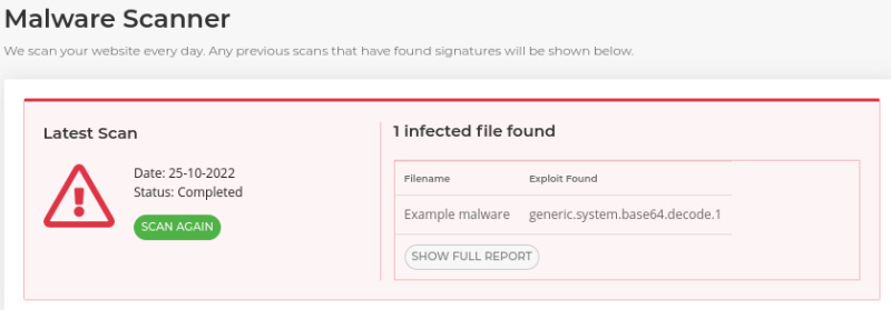 free malware scanner result notice