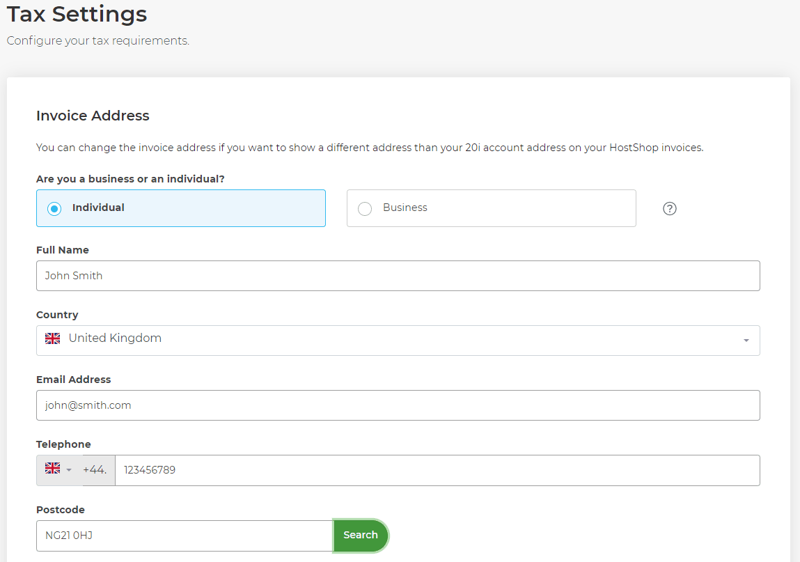 Tax settings in HostShop