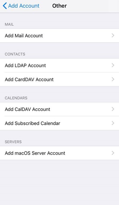 iOS Add mail account