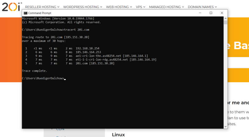 Traceroute tracet execution for Windows with CMD