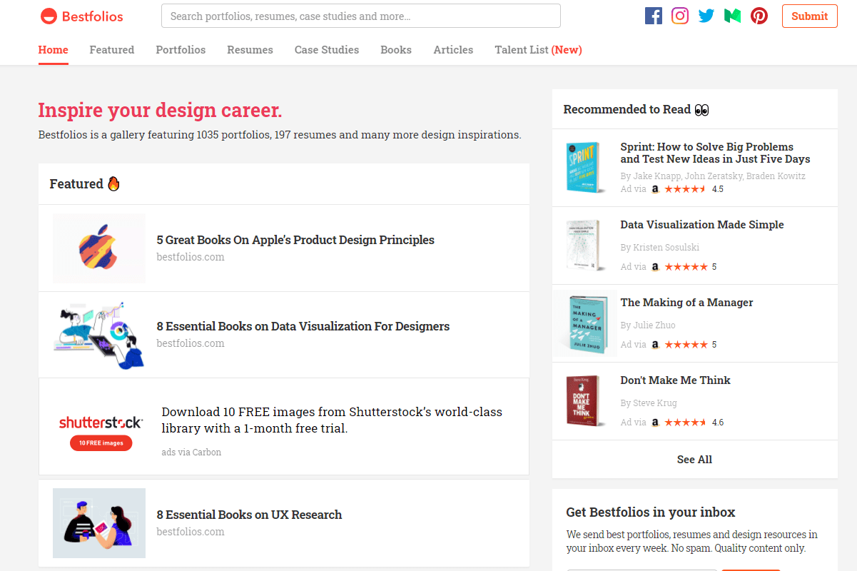 Screenshot of Bestfolios homepage