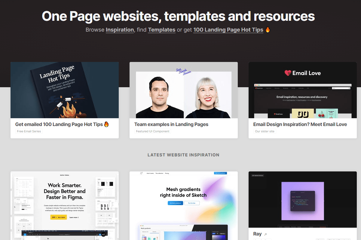 Screenshot of One Page Love home page