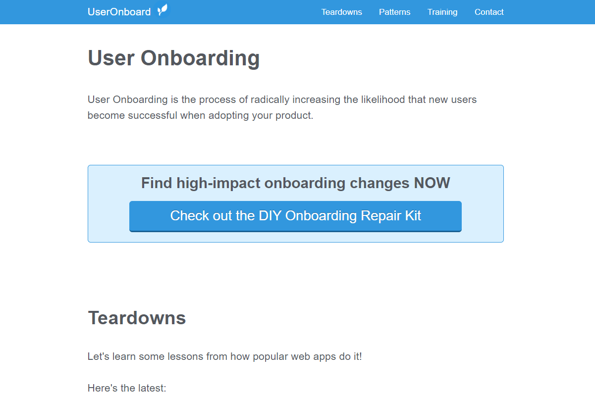 Screenshot of User Onboard home page