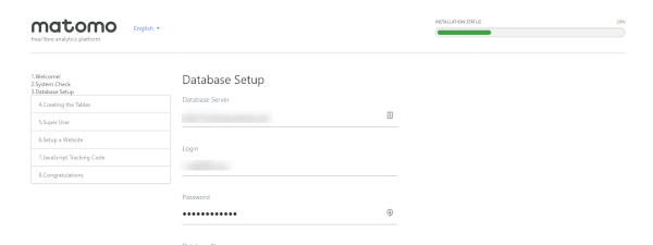 Matomo Analytics database set up