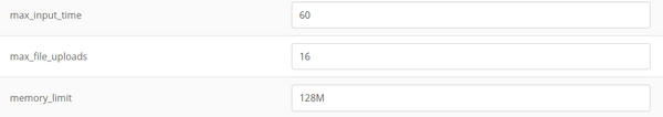 PHP Configuration settings, showing where to change the memory limit for your WordPress site