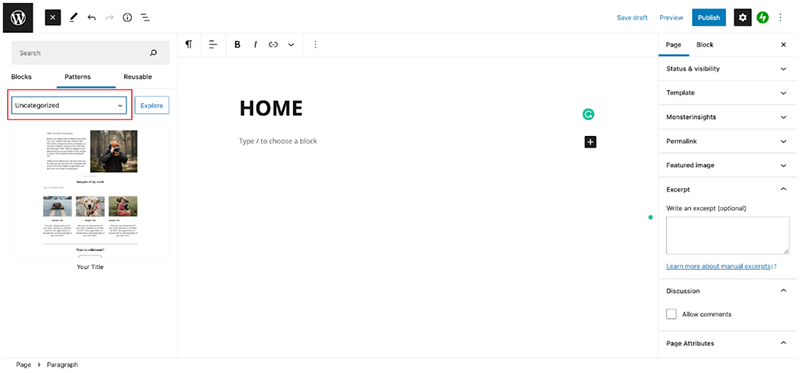 Test your new WordPress Block Pattern by creating a new page.