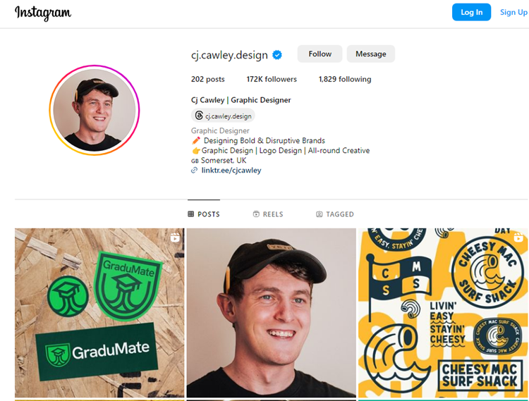 Screenshot of Instagram home page of user Cj Cawley