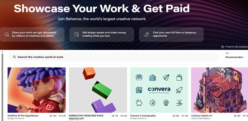 Screenshot of Behance homepage