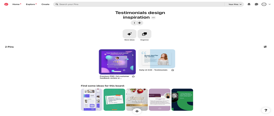Screenshot of Pinterest homepage