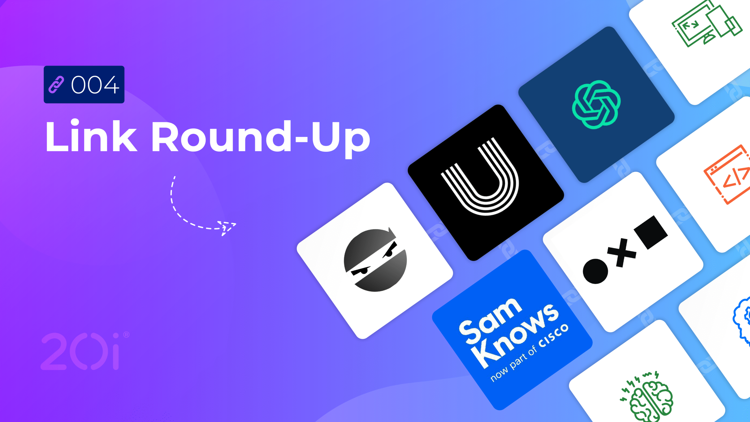 004 Link Round-Up graphic featuring logos of various companies, providers and outlets