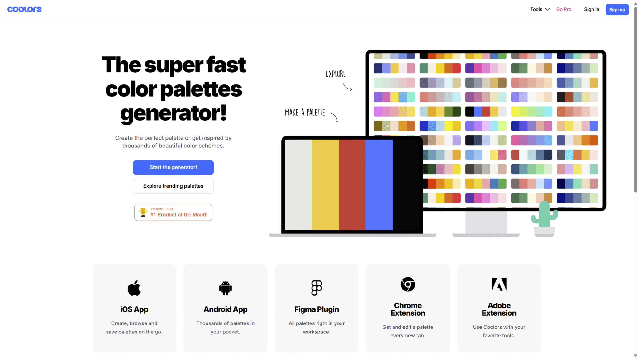 Screenshot of the Coolors home page
