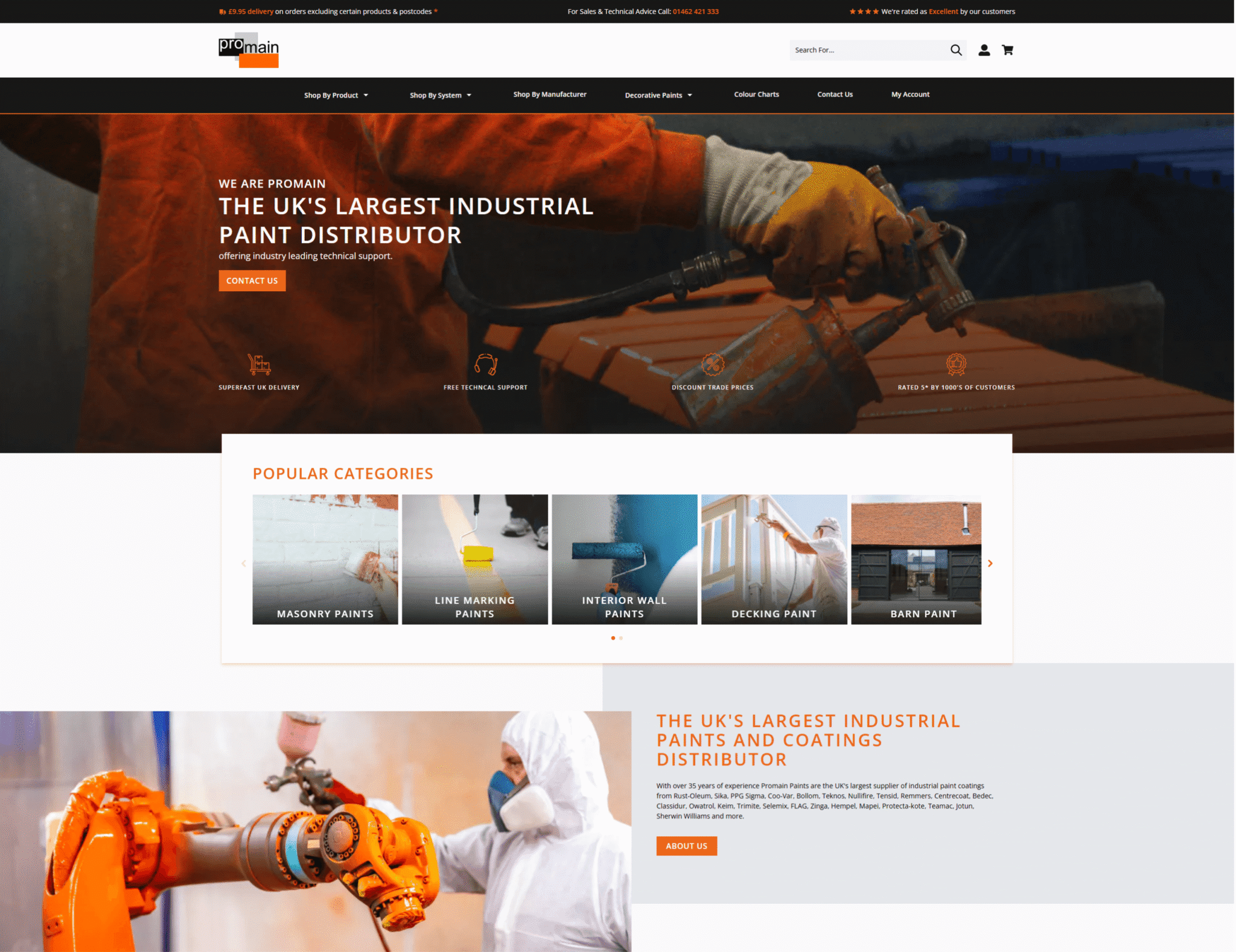 Screenshot of the homepage of the Promain Paint website