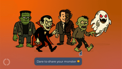 20i Halloween 2025 competition, featuring cute, popular monsters and the caption: Dare to share your monster