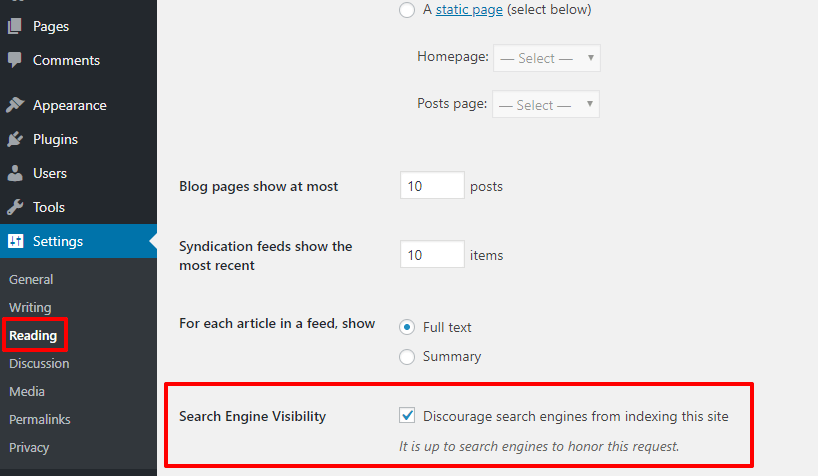 WordPress Search Engine Visibility