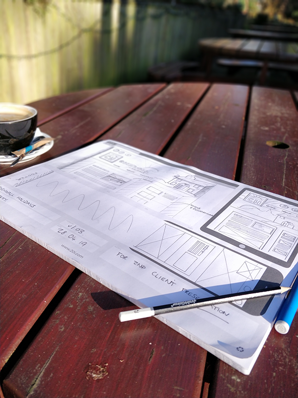 Web designers' sketchpad in a coffee shop