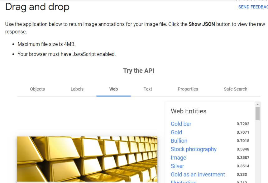 Google Vision AI recognising a gold bar