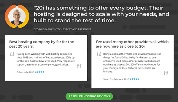 20i reseller hosting endorsement and testimonial