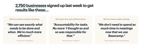 Basecamp homepage