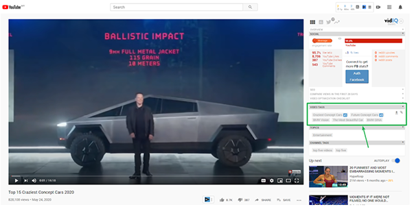vidIQ showing video tags