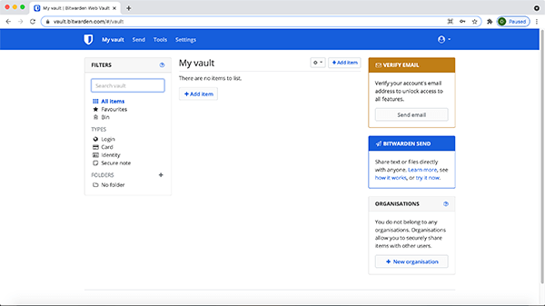 Bitwarden user interface