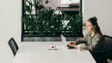 A woman at an office desk