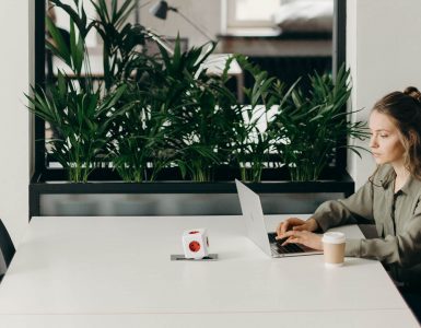 A woman at an office desk