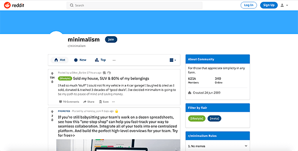 Minimalism subreddit