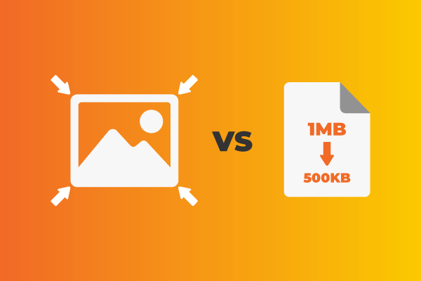 Icon illustrating reducing image size, vs reducing file size