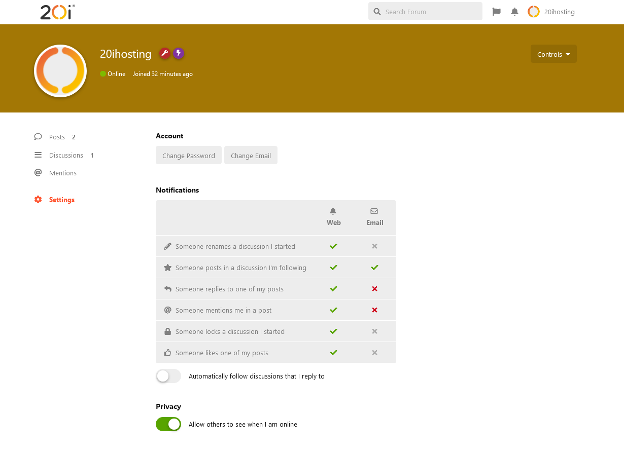 Flarum profile settings