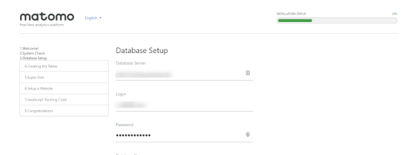 Matomo Analytics database set up