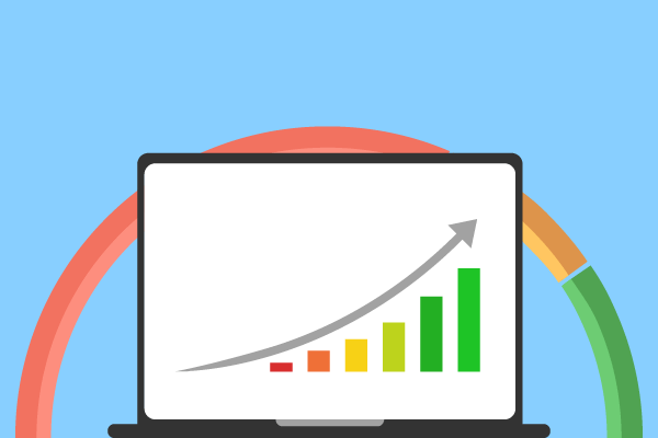 Website speed testing, showing a graph and as speedometer