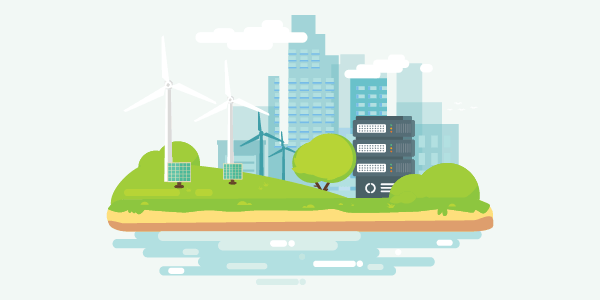 A city and a server running on renewable energy