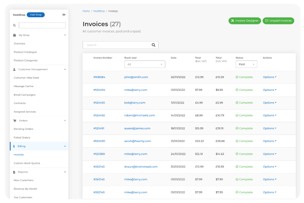 HostShop invoice system