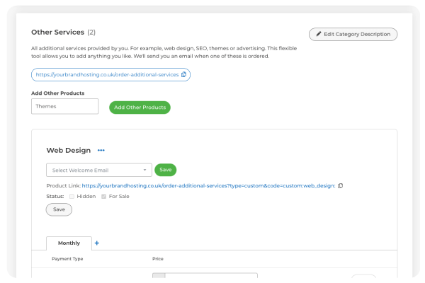 HostShop custom products setup