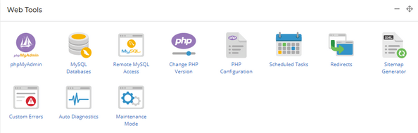 My20i's Web Tools menu, showing PHP Configuration