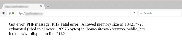 Error message for the WordPress White Screen of Death