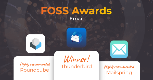In the FOSS Awards email category, Thunderbird won